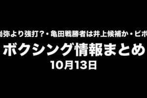 武居は井上尚弥より強打？・亀田戦勝者は井上候補か・ビボルvsスミス決定。ボクシング情報まとめ10月13日。左上にBOX IS ARTロゴ。