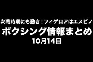 井上尚弥の次戦時期にも動き！フィゲロアはエスピノサ戦を希望／ボクシング情報まとめ／10月14日。黒背景・白太字・左上BOX IS ARTロゴ。